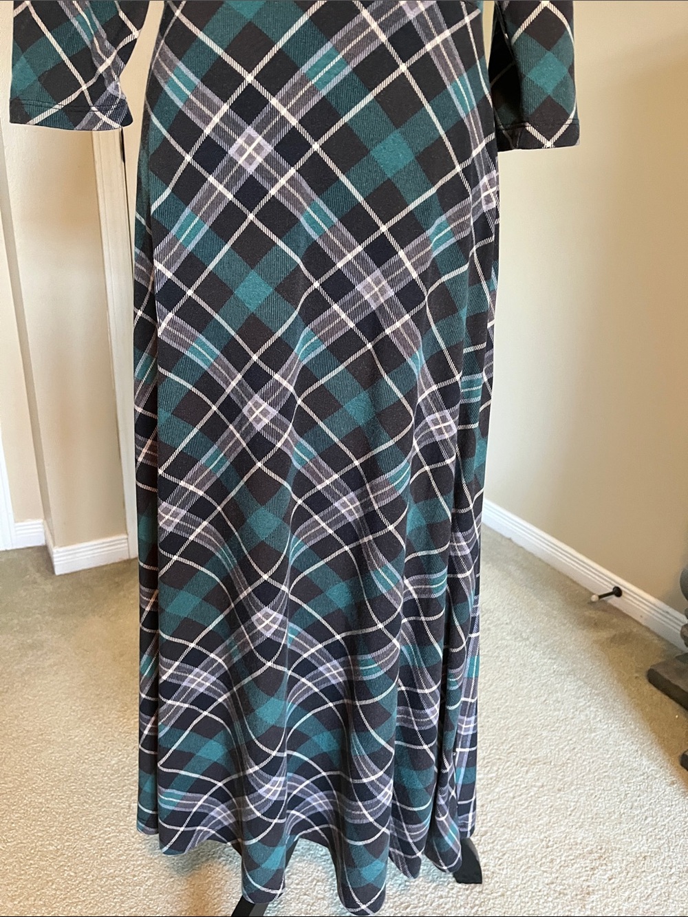 Plaid Teal and Black Maxi Dress with Scoop Neck - Picture 3 of 10